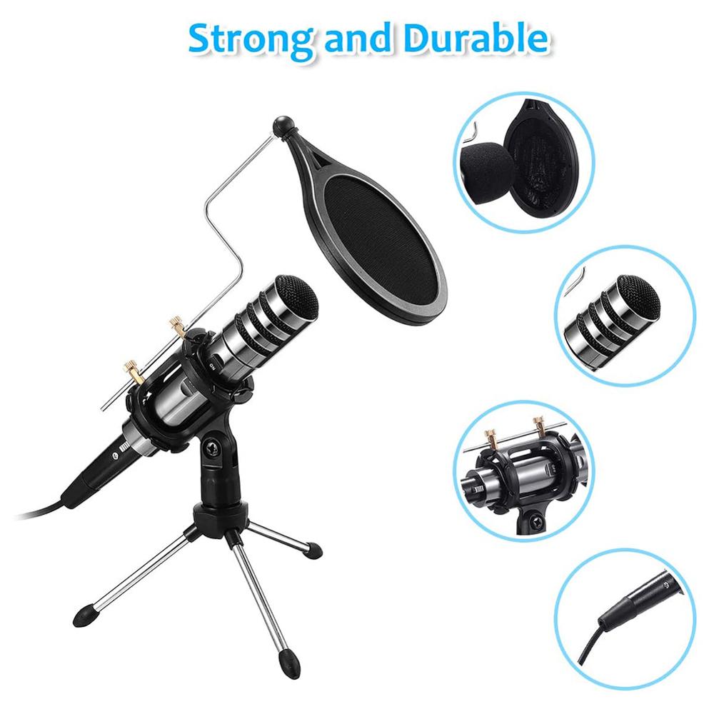 3,5mm Kondensator Mikrofon Studio Online Klang Aufnahme Mic Stativ Bausatz mit Klapp Ständer Stativ Filter für praktisch PC