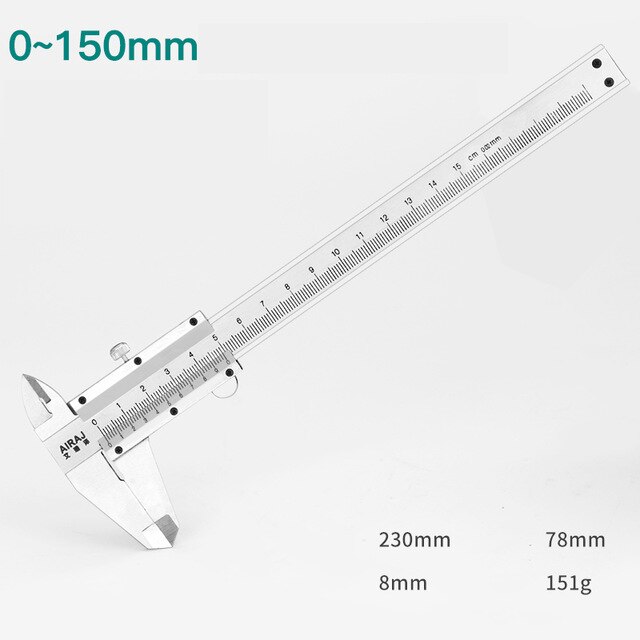 AIRAJ 150/200/300mm Vernier Calipers High-Precision Stainless Steel Calipers Household Decoration Measurement Manual Tools: 0-150mm