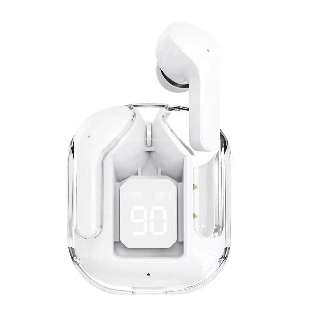 Original Wireless Bluetooth Earphone Transparent HIFI Headphones LED Power Digital Display Stereo Sound Earphones for Xiaomi: WHITE