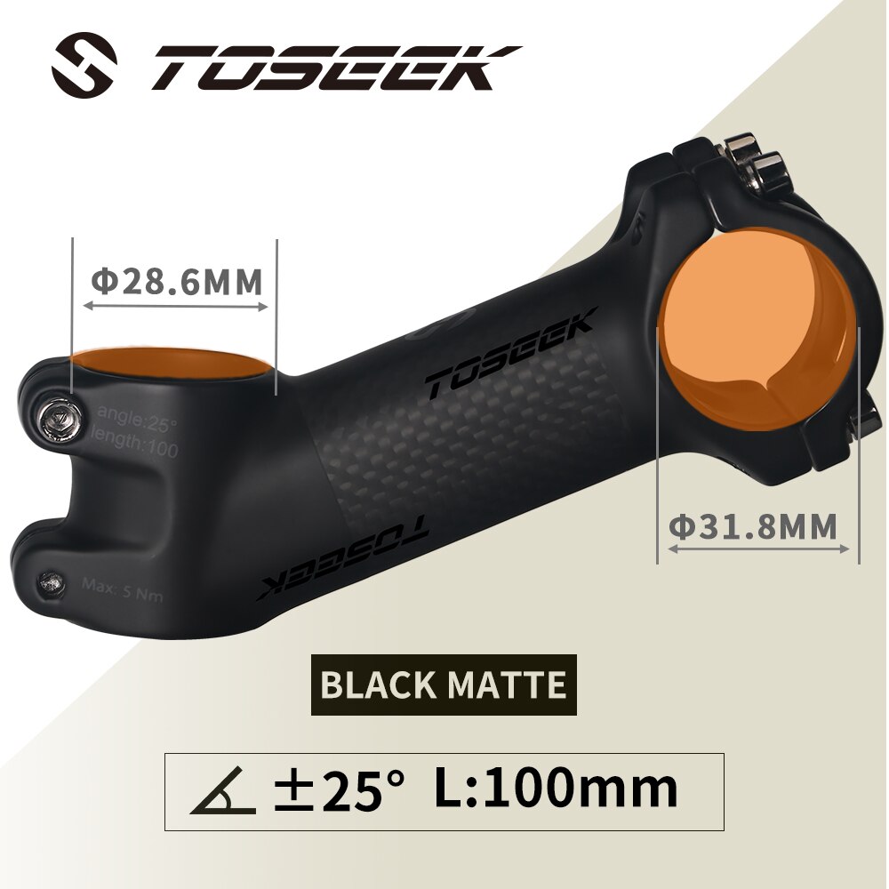 TOSEEK ZF-eins Kohlenstoff Stengel 25/35 Grad Mountainbike Vorbau 31,8mm Lenker Vorbauten 60/70/80/90/100mm Schwarz und verrotten Fahrrad Teile: ZFONE-Schwarz25-100mm