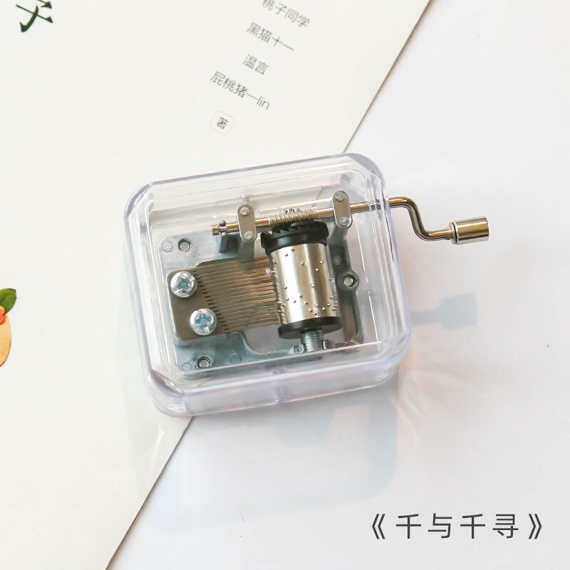 Mini Transparent Hand-Cranked Clockwork Metal Movement Music Box Music Box: Red