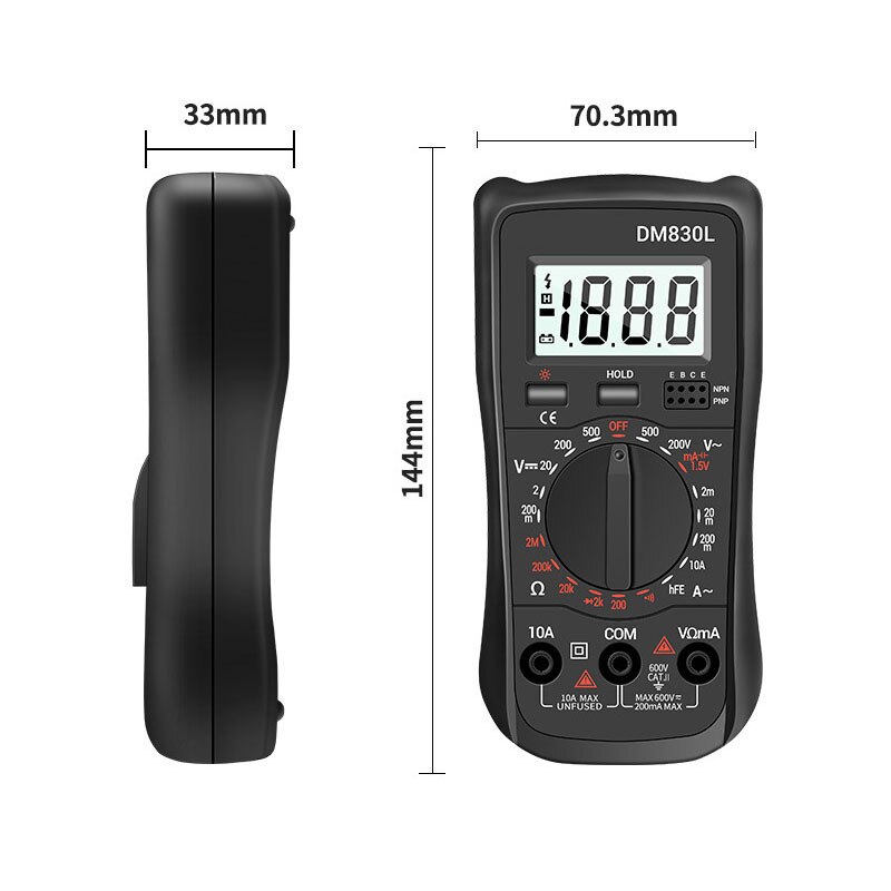 Portable Digital Multimeter Electrician Multi-function Meter High Precision Digital Multimeter with Backlight No Battery: Default Title