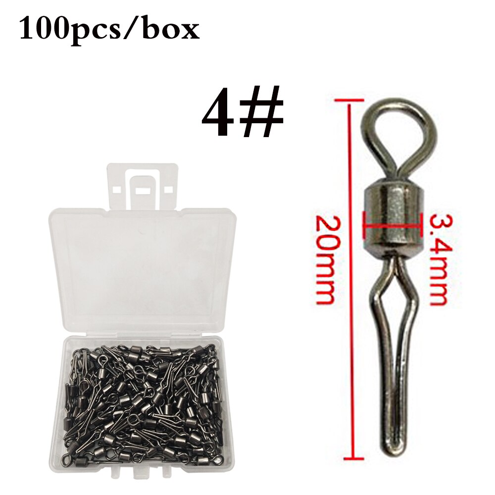 100pcs/box Swivel side line clip fishing tackle fishhooks and crap fishing connector fishing swivels with snap Accessorries: 04