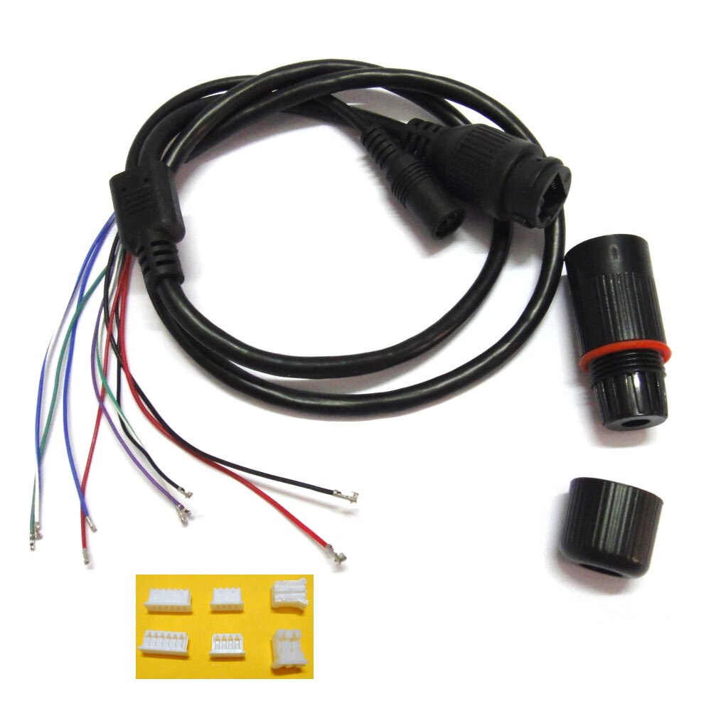 weatherpoof CCTV IP network Camera PCB Module video power end cable RJ45 female &amp; DC male connectors with Terminals