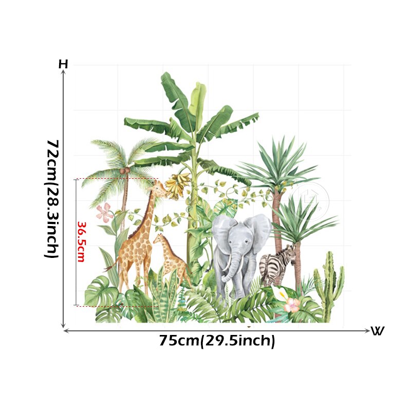 Brup Aquarel Tropische Bos Dier Muurstickers Kinderkamer Muurstickers Voor Kinderkamer Decoratieve Sticker Diy Muurstickers: Forest