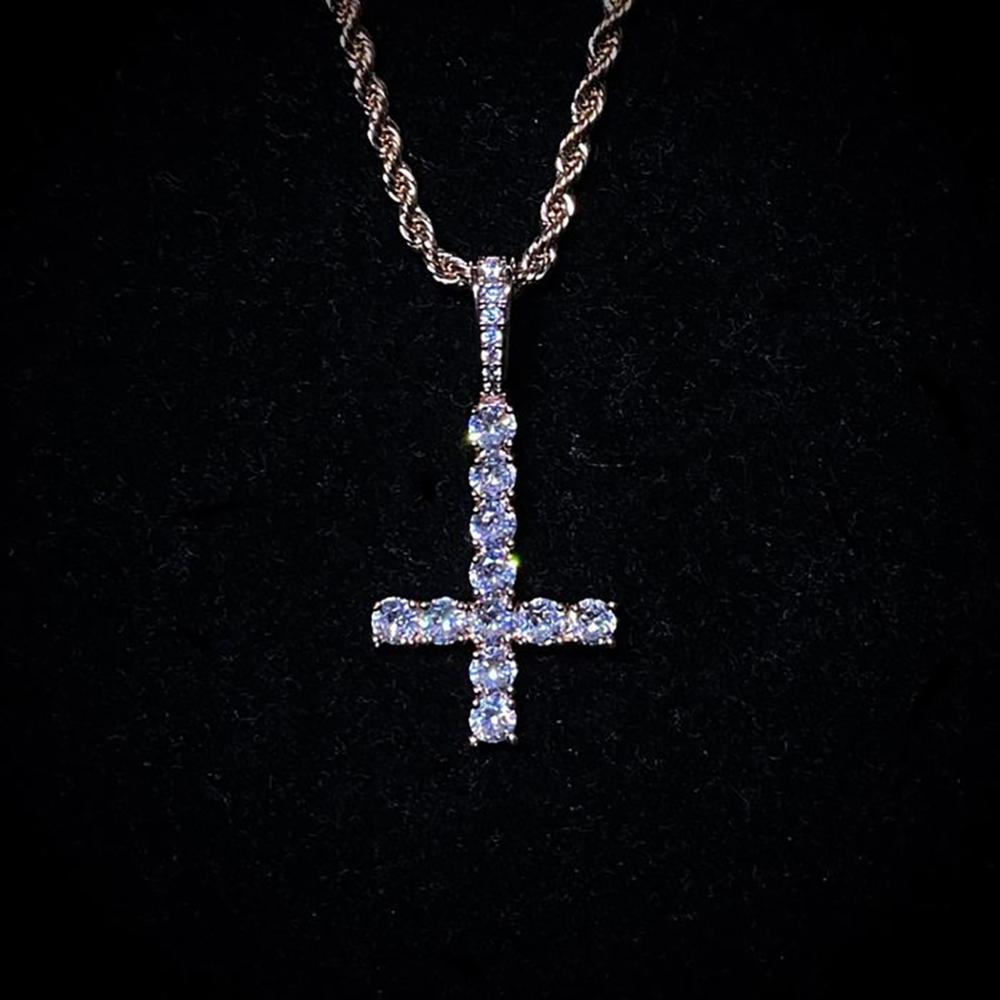 TOPGRILLZ Neue Auf Den Kopf KREUZ Anhänger Iced Out Zirkonia männer Halskette Hip Hop Schmuck Für: 35cm / Stahl farbe