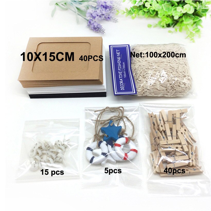 Home Net Photo Frame Wall Hanging display with 40 Clip By Fishing Net Wall Stickers Decor DIY Picture Frames Photos Wall: Photo Frame 6inch