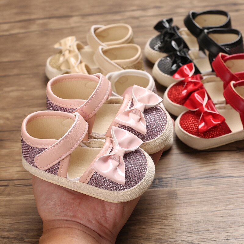 Recién Nacido niñas Bowknot lindo cuna zapatos PU recién nacido suave Suela Anti-Bebé Zapatos y sandalias para niños zapatos de bebé