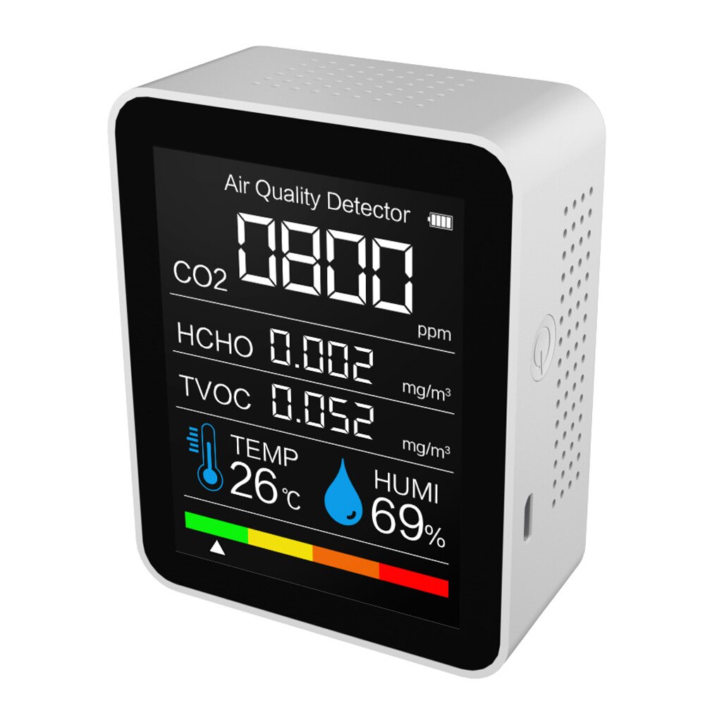 Multifunctional Air Tester CO2 TVOC HCHO TEMP HUMI Meter Temperature Humidity Measuring Device Carbon Dioxide Monitor: White