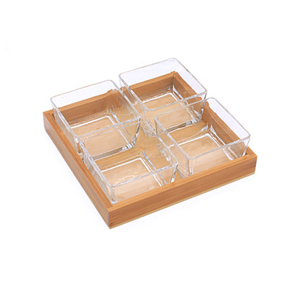 Japanese Style Glass Dried Fruit Snack Plate Snack Plate Wooden Tray Snack Plate Multi-grid Plate Glass Nut Plate: G-4 cells