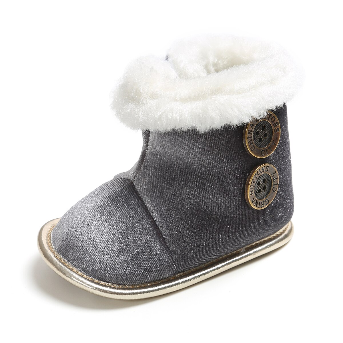 Newborn Infant Baby Boys Girls Snow Boots Winter Warm Fur Mid-Calf Length Slip-On Furry Boots 0-18M Born Bottom Shoes: Gray / 13-18 Months