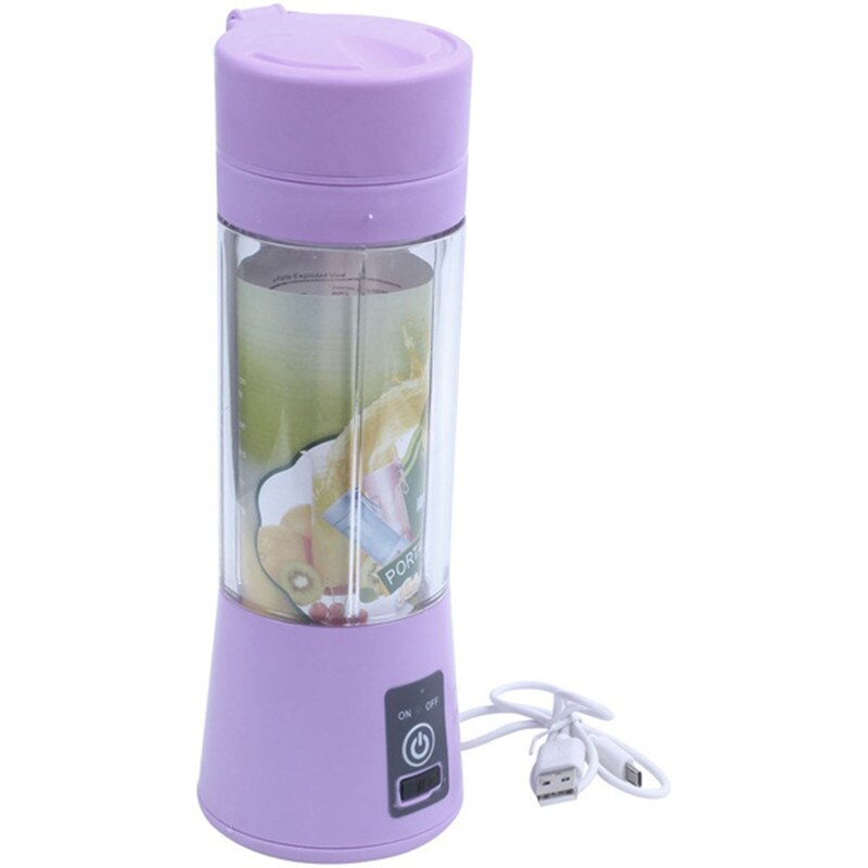 380ml USB Rechargeable Blender Mixer 6 Blades Juicer Bottle Cup Juice Citrus Lemon Vegetables Fruit Smoothie Squeezers Reamers: Purple