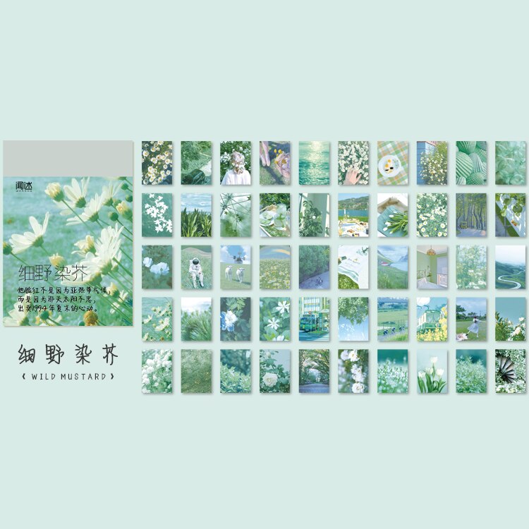 Yoofun 50 hojas de pinturas artísticas y paisajes naturales, pegatinas de papelería, libro, paisaje estético, bonito planificador de colección de recortes, diario: Lavanda
