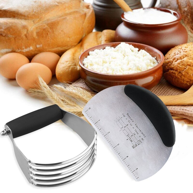 Pastry Cutter & Dough Scraper Set,Stainless Steel Multipurpose Scraper/Pizza Dough Blender/Chopper-Premium Kitchen Pastry Set