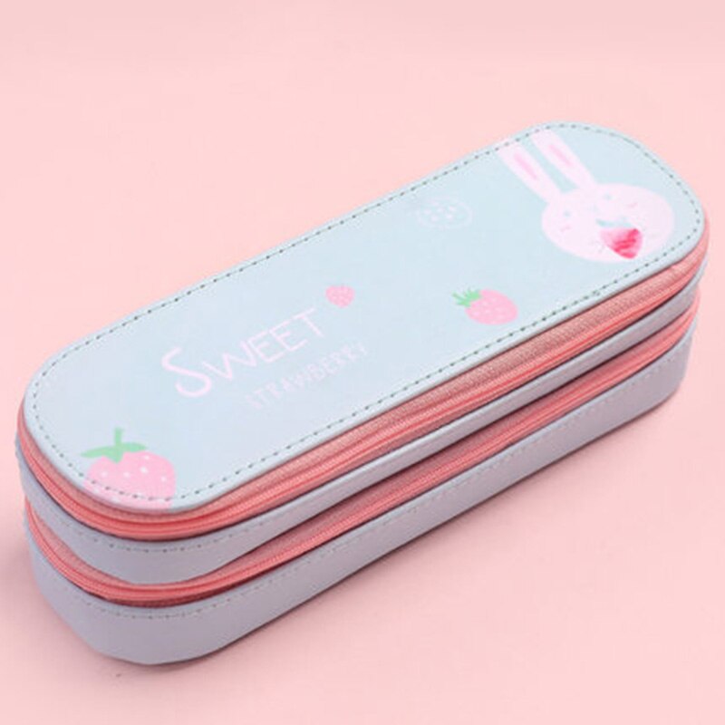 double Pencil CaseLarge Capacity School Pen Case Supplies Pencil Bag School Box Pencils Pouch Stationery: blue rabbit