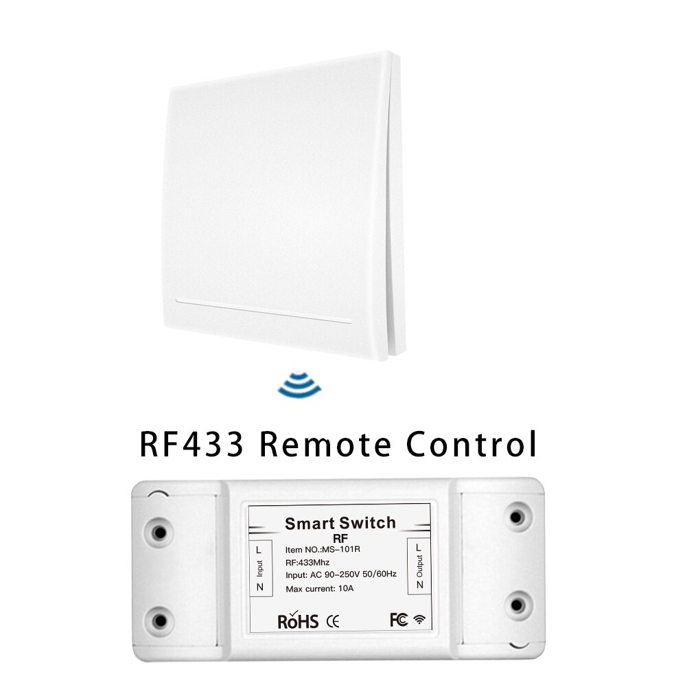 433Mhz Wireless Smart Switch RF Remote Control Receiver Push Button Controller Wall Panel Transmitter,2 way/3 way Multi-Control: White Kit 1