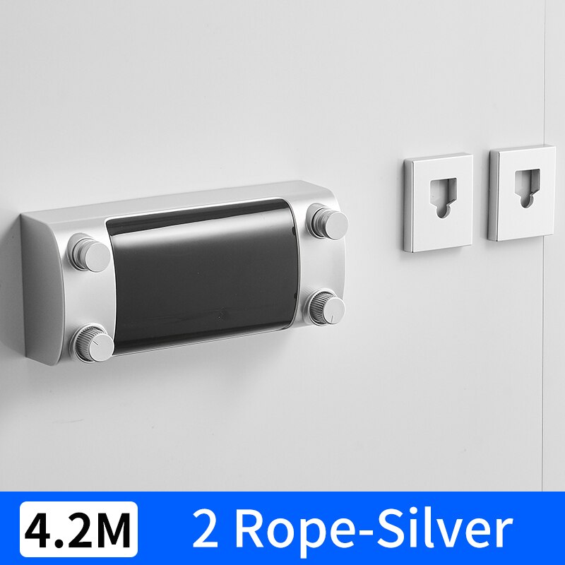 Retractable Clothesline Hanger Indoor Outdoor Drying Rack ABS Plastic Clothesline Rack Balcony Laundry Dryer Double Wire Rope: 2 Rope-Silver
