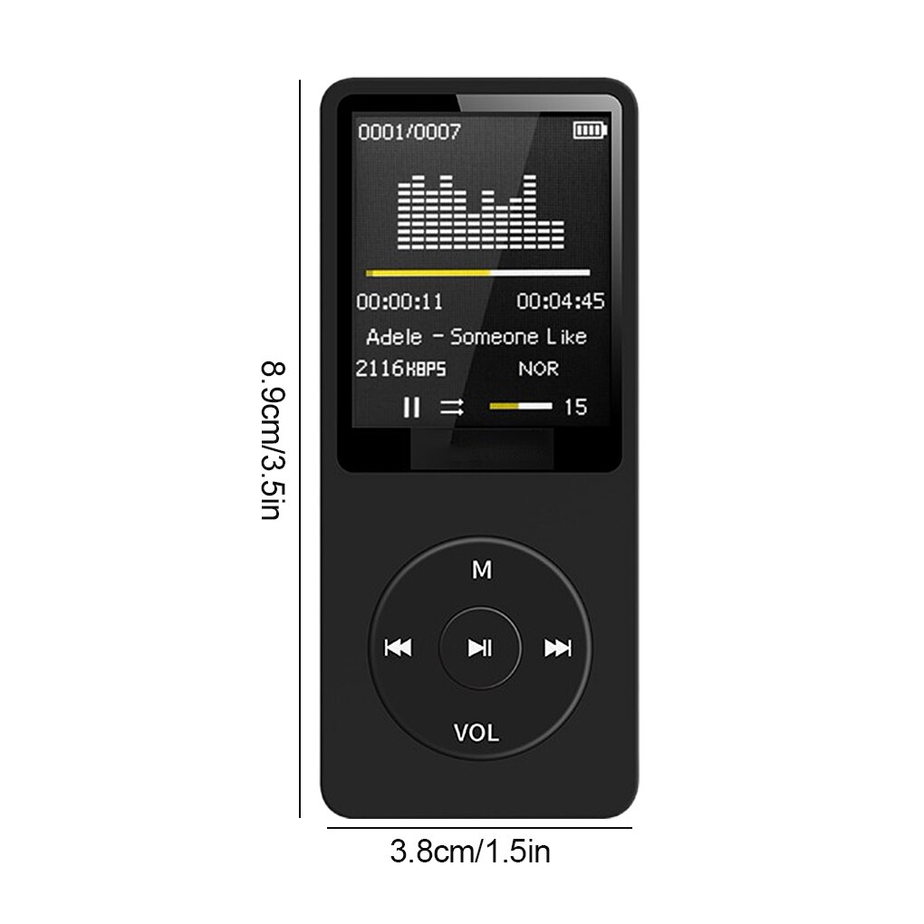 Portable MP3 Player 1.8 inch LCD Screen FM MP3 WAV Radio Video Hifi Player Games Movies E-Books Music Players Support SD Card: Black