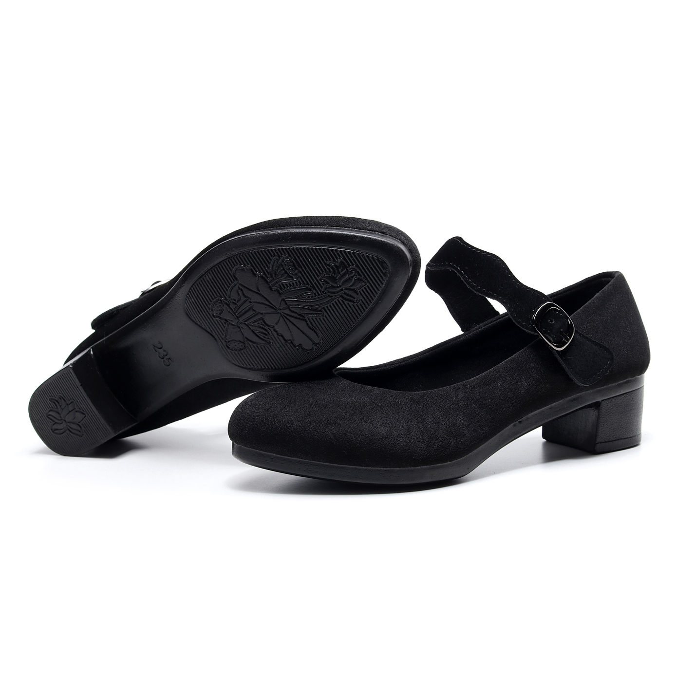 Kvinders hæle sko kvinder ballet hæle sko kvindelig arbejde kontor sorte hæle sko kvinder søde loafers blonde velcro