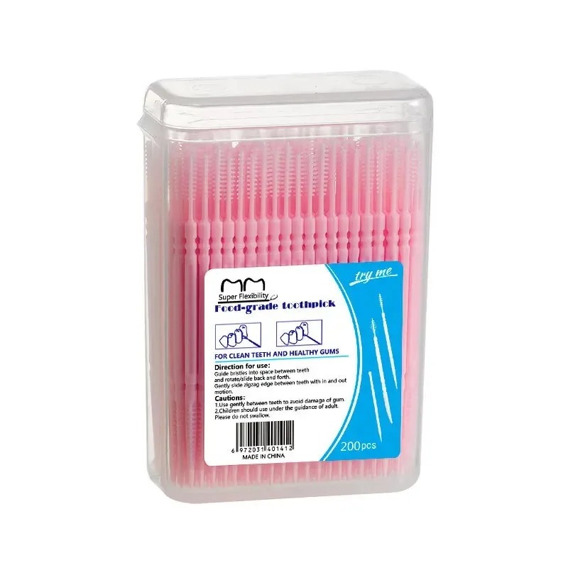 Toothpick Brush 100/200PCs Boxed Plastic Toothpick Disposable Household Interdental Brush Teeth Picking Dental Floss: Blue