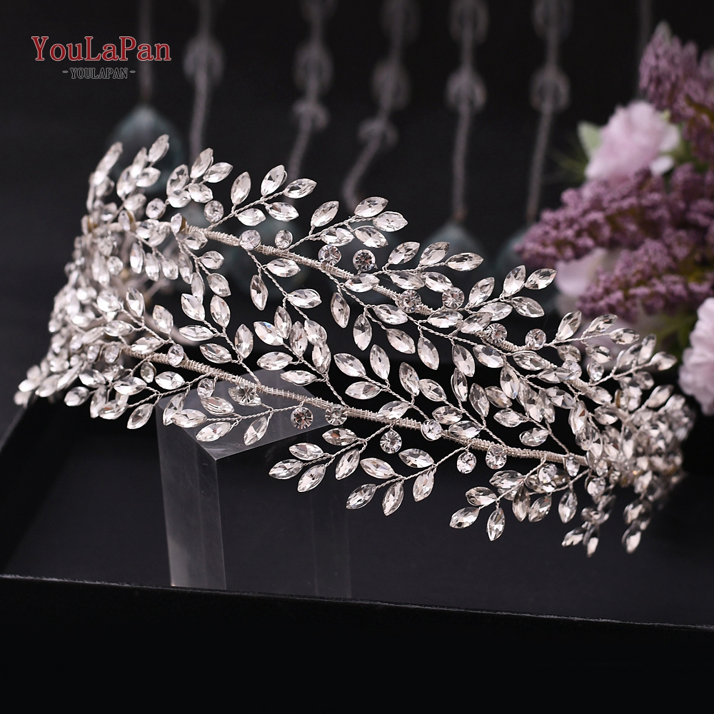 Youlapan HP308 Strass Bruids Haar Sieraden Bridal Tiara Diamanten Bruiloft Hoofddeksel Bridal Crown Silver Crystal Hoofdbanden