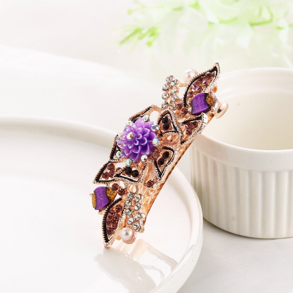 Sechs Farbe funkeln Strass Blatt Blume Hairwear Für Frauen Glanz Zirkon Haarnadeln Haar Schmuck Für Mädchen Griffe Famale: Violett