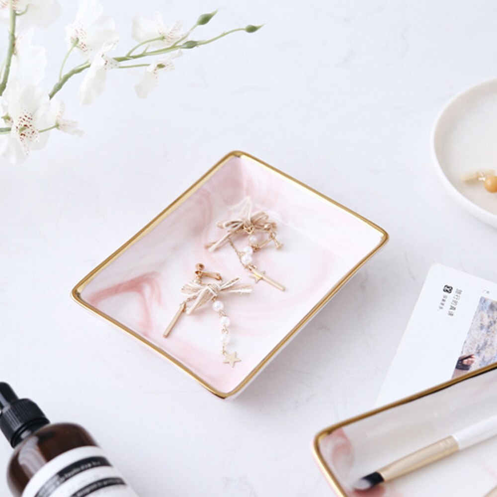 1Pc Jewelry Tray Marbling Ceramic Jewelry Plate Earring Tray Necklace Tray for Store Home
