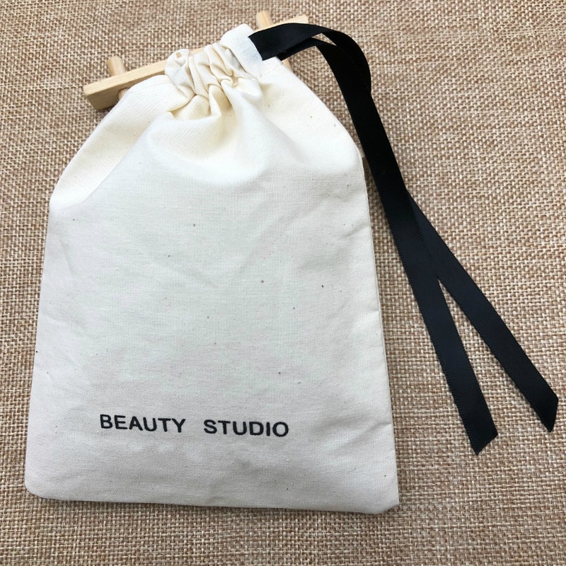 50PCS Cotton Jewelry Bag Packaging Pouch Cotton Drawstring Bags Candy Wedding Party Makeup Bags Wrapping Supplly Print Logo