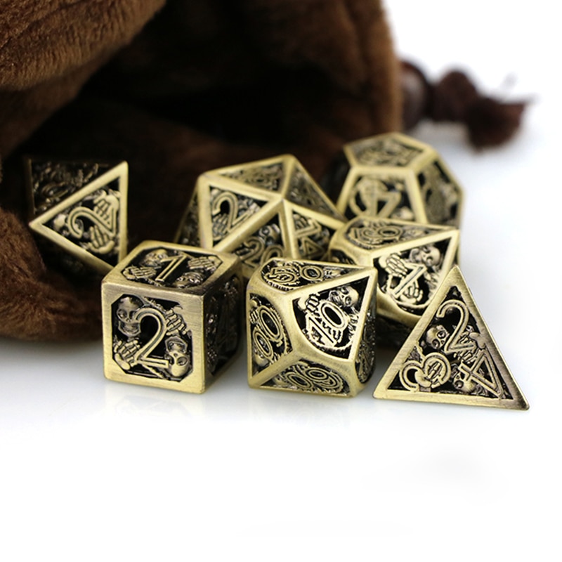 metal dnd dice set Hollow out dice set mechanical dungeon and dragon rpg d&d Bronz polyhedral dice with bag D20 D12 D10 D8 D6 D4