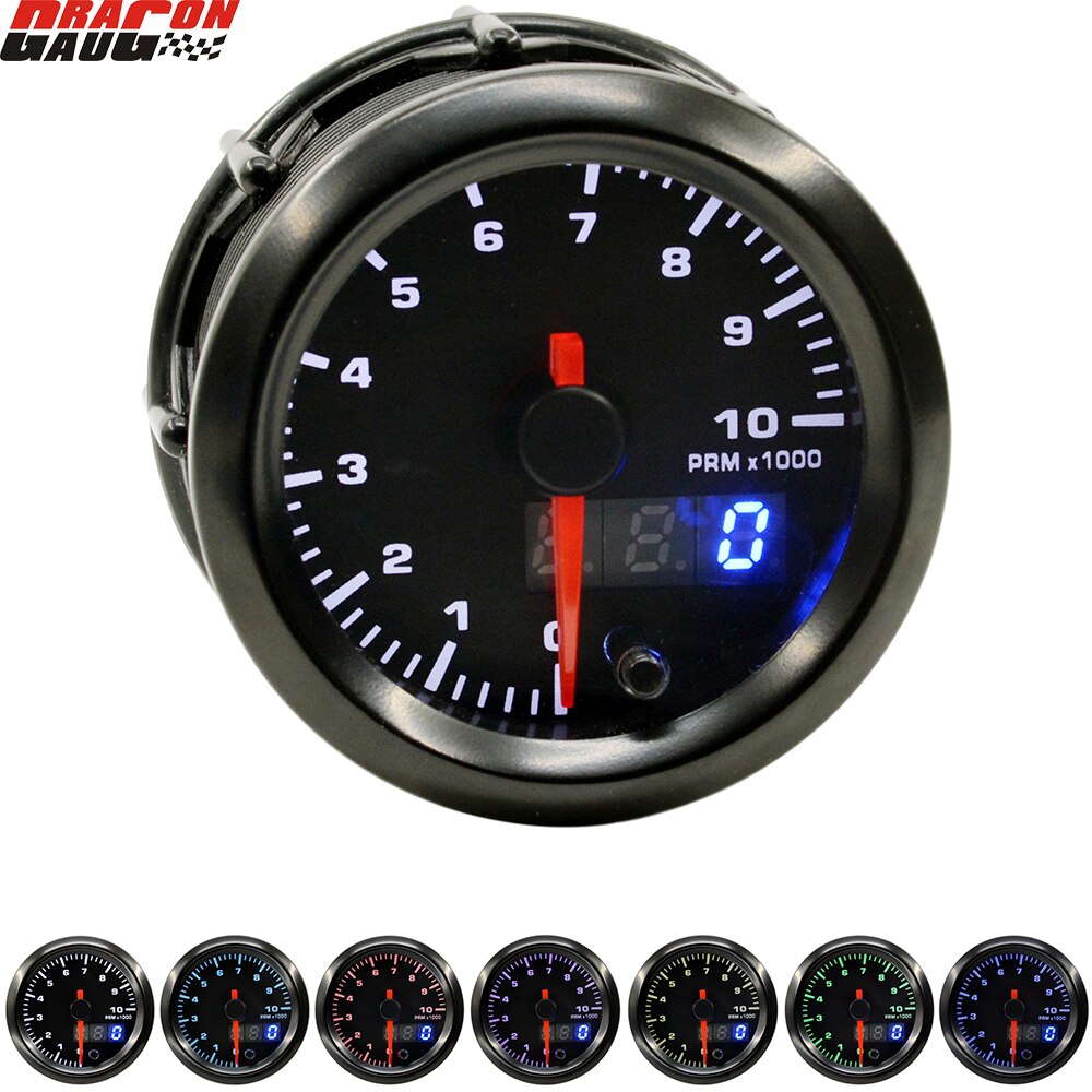 Dragon 2" 52mm 7 Colors Backlight LED Dual Display Racing Car Tachometer Gauge RPM Ｇasoline 4-6-8 Cylinder Meter