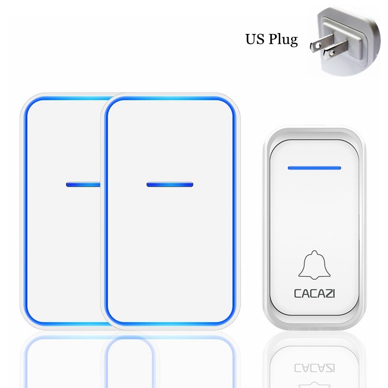 CACAZI Draadloze Deurbel Waterdicht 300M Remote 1 2 Knop 1 2 Ontvanger US EU UK Plug Smart Home Welkom bellen Deurbel: white 1x2 US