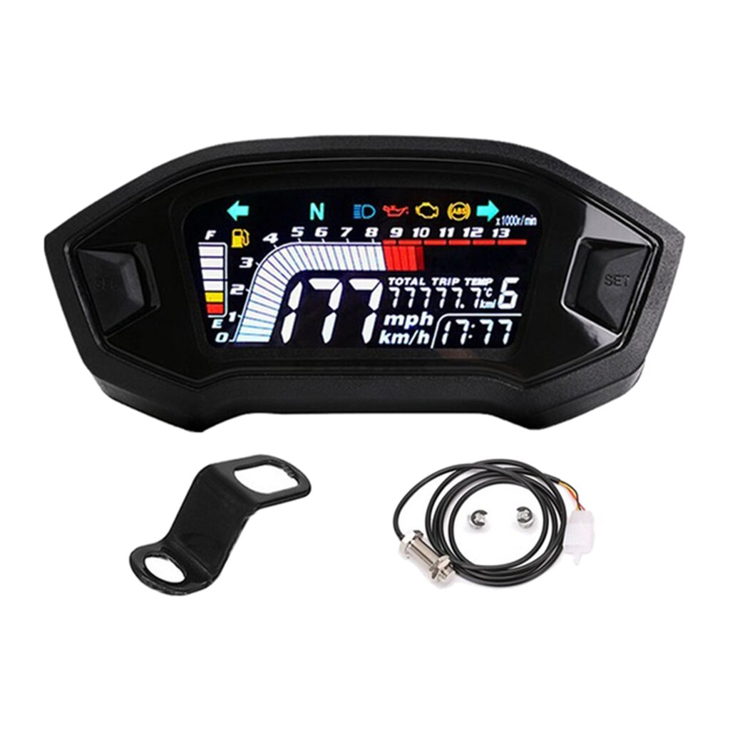 MLS062 RPM Speedometer Tachometer Odometer Gear Display LCD DC 12V Gauge 199km/h KMH MPH 1/2/3/4/5/6N For 1 2 4 Cylinder: Sensor A And Bracket