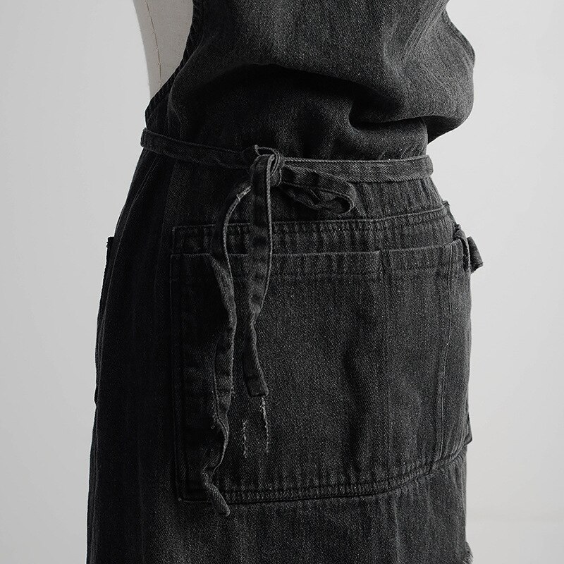 Denim Hanging-neck Apron Sleeveless Apron Dust-proof Overall for Chef Kitchen with Pockets Unisex TT@88