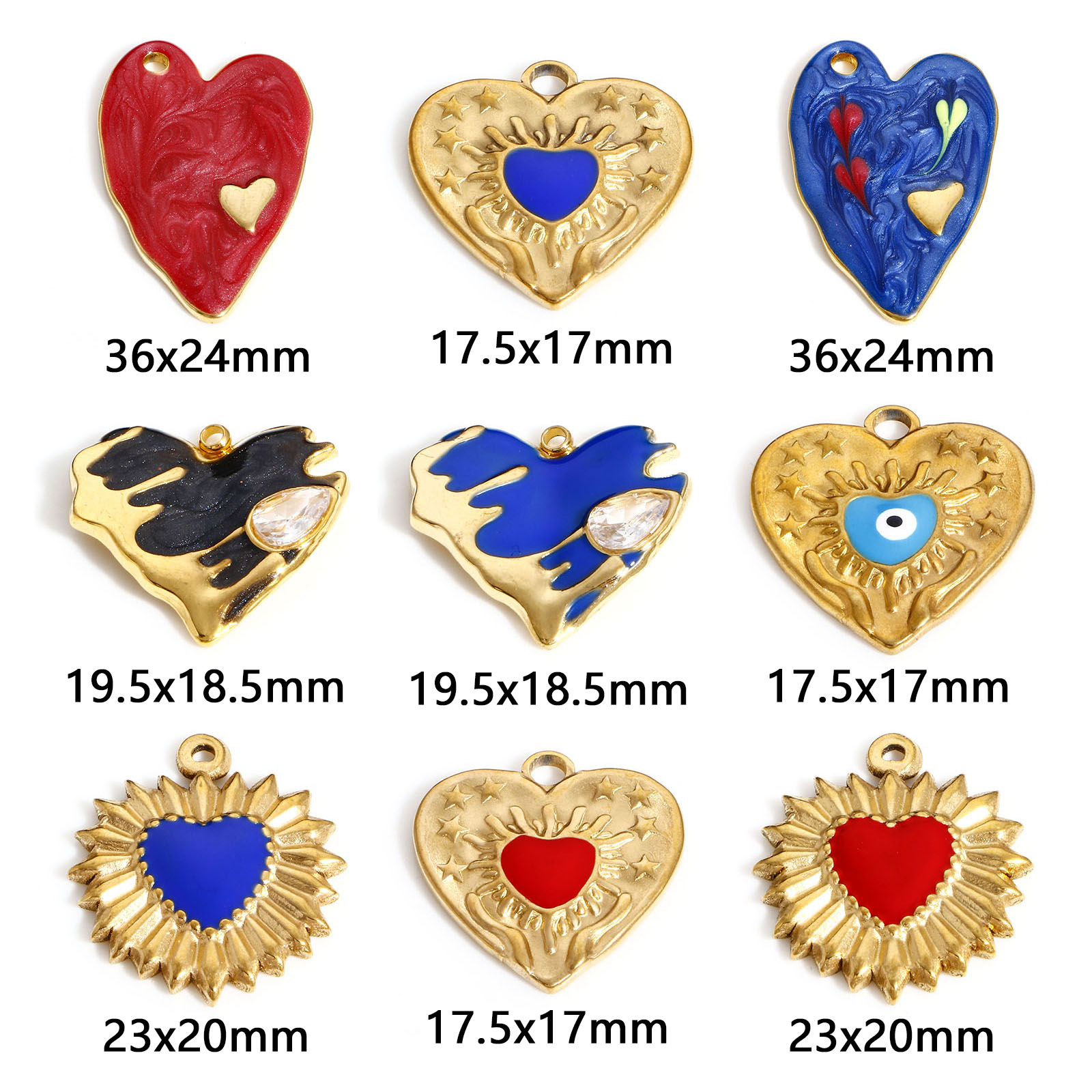 Dijes de corazón de acero inoxidable 304, colgantes de esmalte de mal de ojo religioso para la fabricación de joyas, collar del Día de San Valentín, hallazgos Diy, 1PC