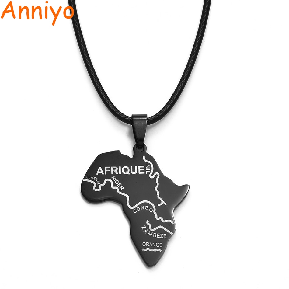 Anniyo Balck Kaart Van Afrika Hanger Touwen Afrikaanse Kaarten Sieraden Kettingen Nigeria, Zuid-afrika, Soedan, ethiopische Afrique #003721H