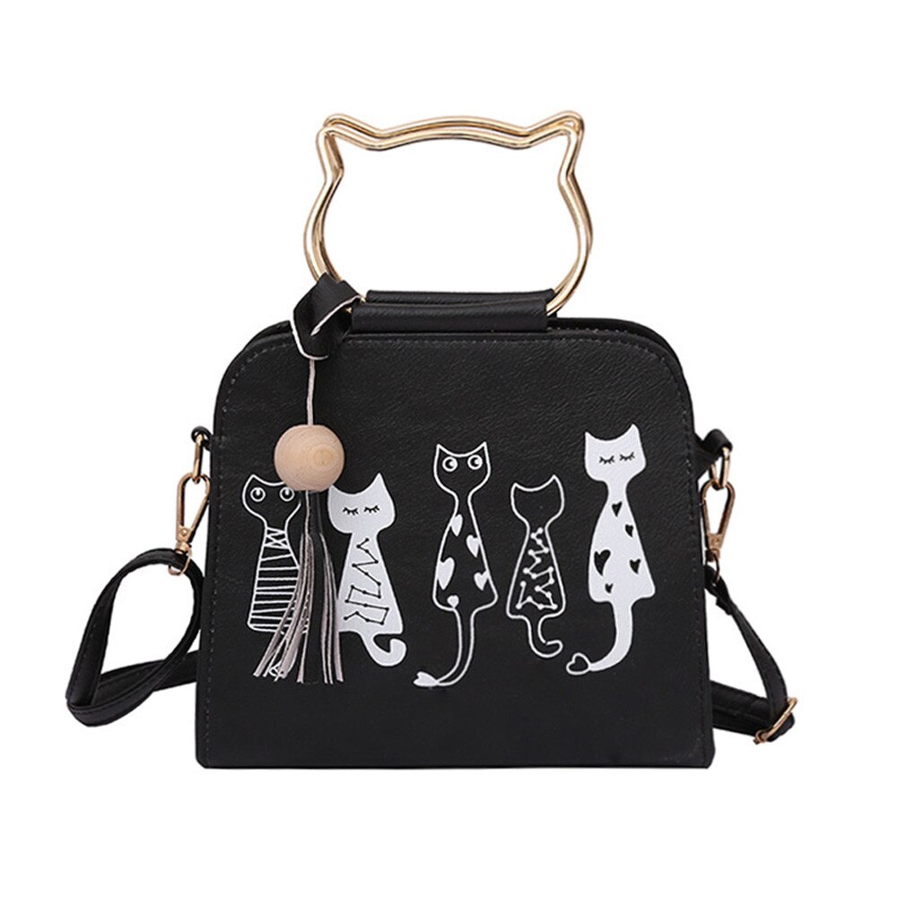 Women Handbags Large Capacity Animal Messenger Bag Cat Rabbit Pattern Hand bag Shoulder Crossbody Bags bolsa feminina: Black