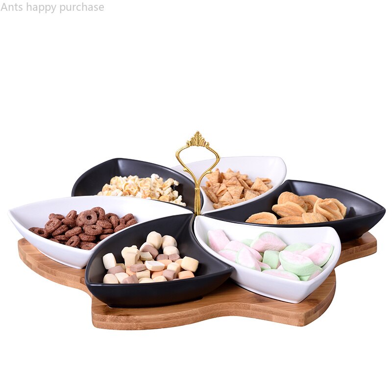 Multifunctionele keramiek Fruitschaal dessert Dessert Dienblad Plaat Snack Schotel 6 Compartimenten Creatieve Home Decoratie trinket dish