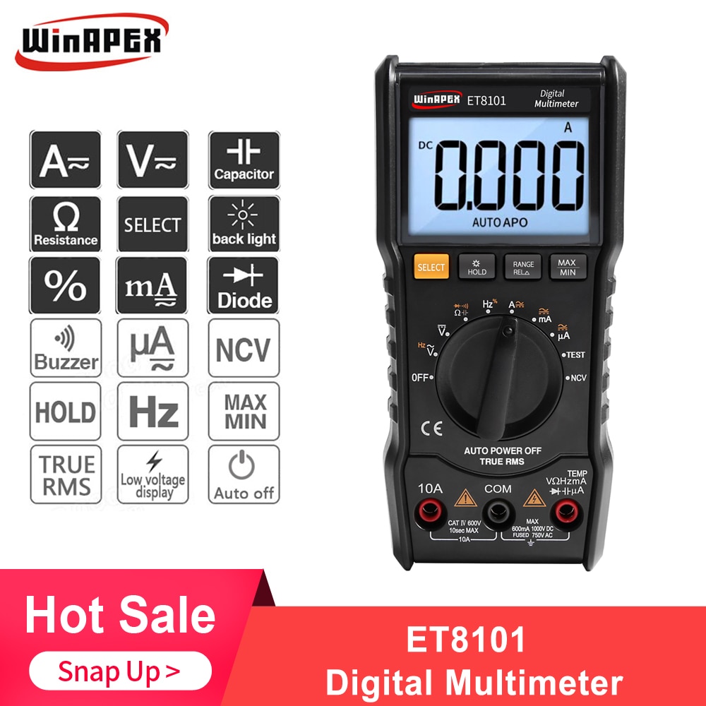 WinAPEX ET8101 Digital Multimeter 6000 Counts NCV Auto Range AC/DC Voltage Meter Temperature Tester Back light
