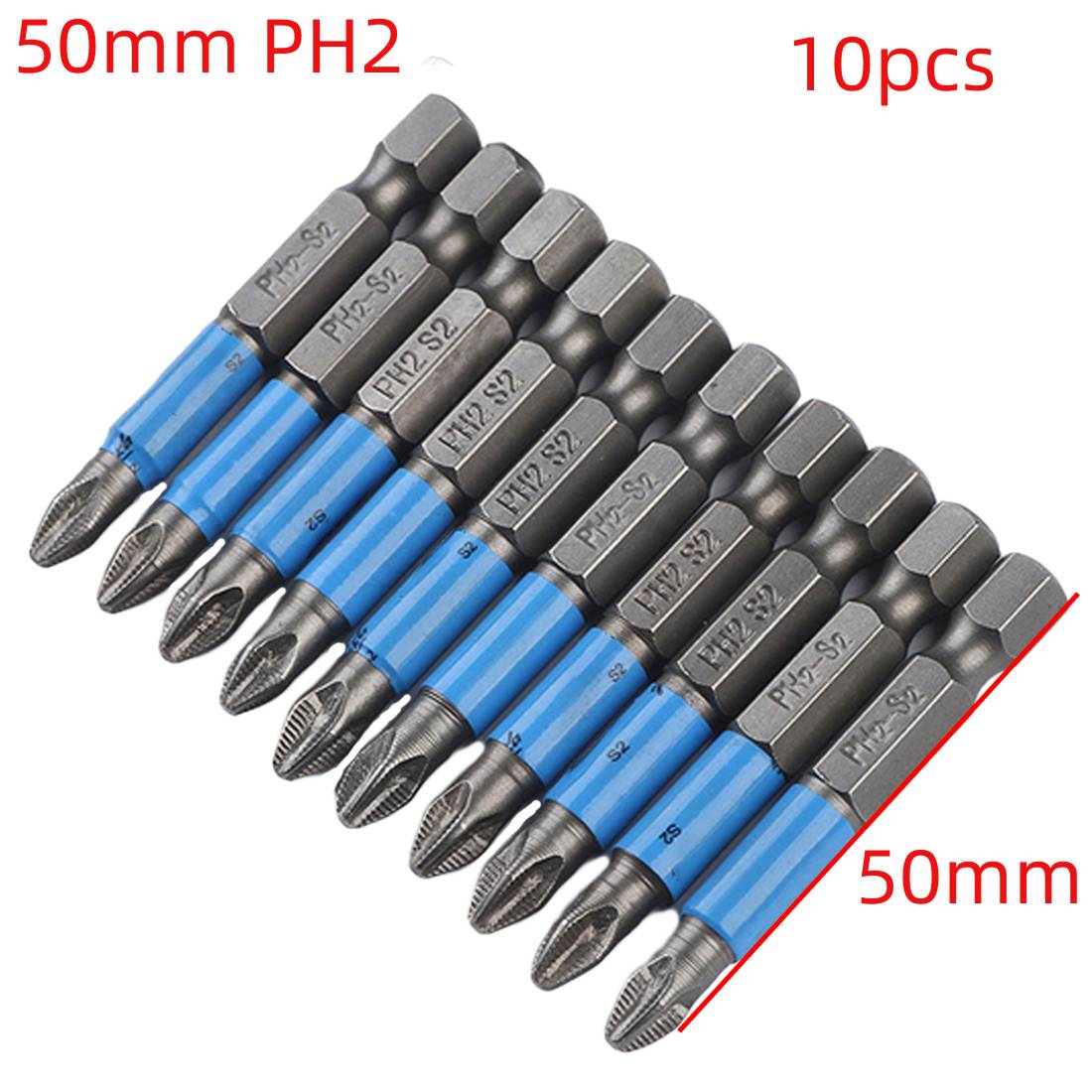 Magnetic Screwdriver Bit Set 10pc Anti Slip Electric Power Multi Tool Screwdriver Alloy Steel Screwdriver Accessories Hex Shank: 10pcs x 50mm PH2