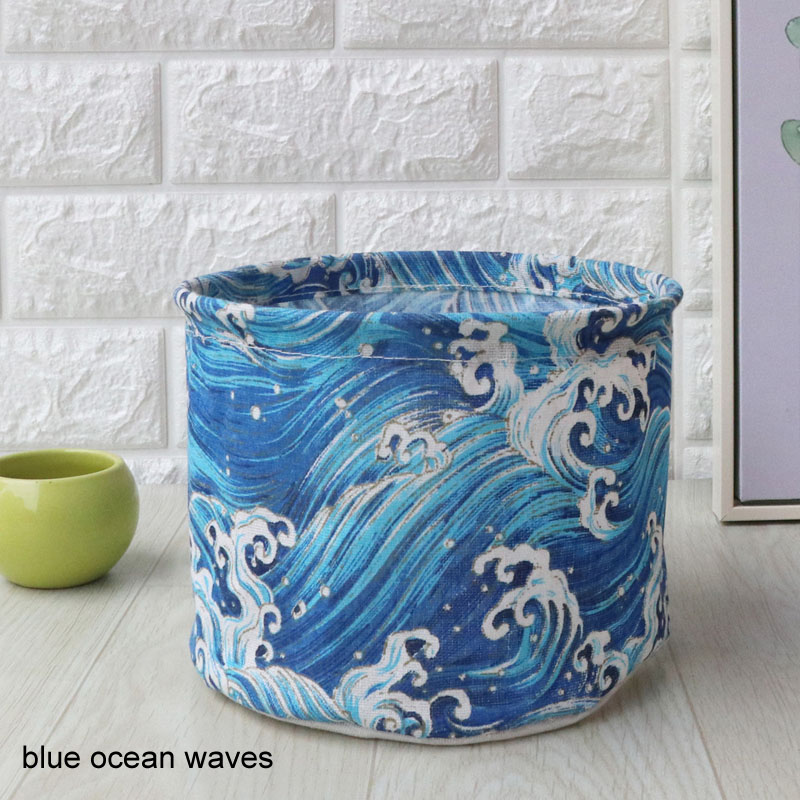 Huishoudelijke Draagbare Opvouwbare Desktop Desktop Opslag Mand Cartoon Afdrukken Speelgoed Opbergtas Kleine Voorwerpen Opbergdoos: blue ocean waves