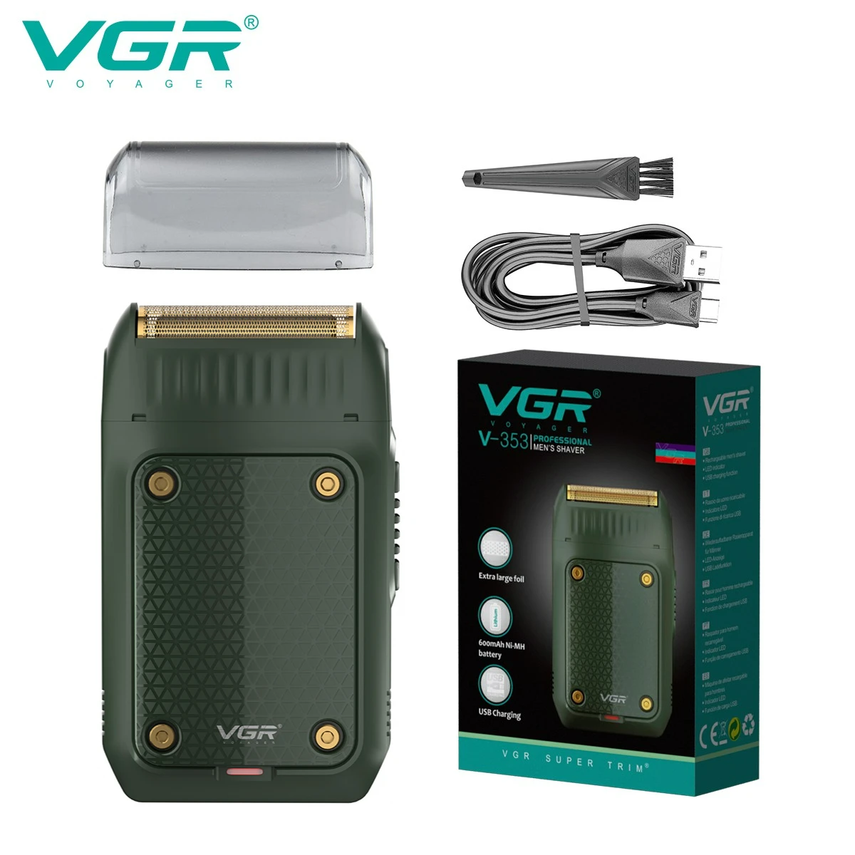 VGR rasuradora de hombre rasuradora barba hombre rasuadora de barba Afeitadora Afeitadora Recargable Recortadora De Barba Eléctrica Recortadora De Pelo Reciprocante Máquina de afeitar para hombres V-353: Naranja