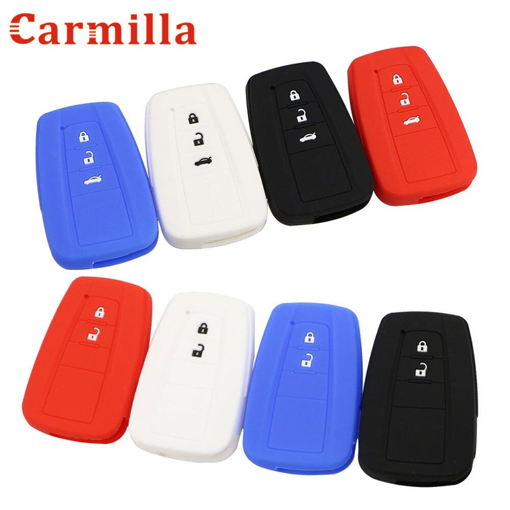 Carmilla Silicone Car Key Fob Cover Case for Toyota C-HR CHR Camry Prius Prado - 2 3 Buttons Remote Keyless Protector