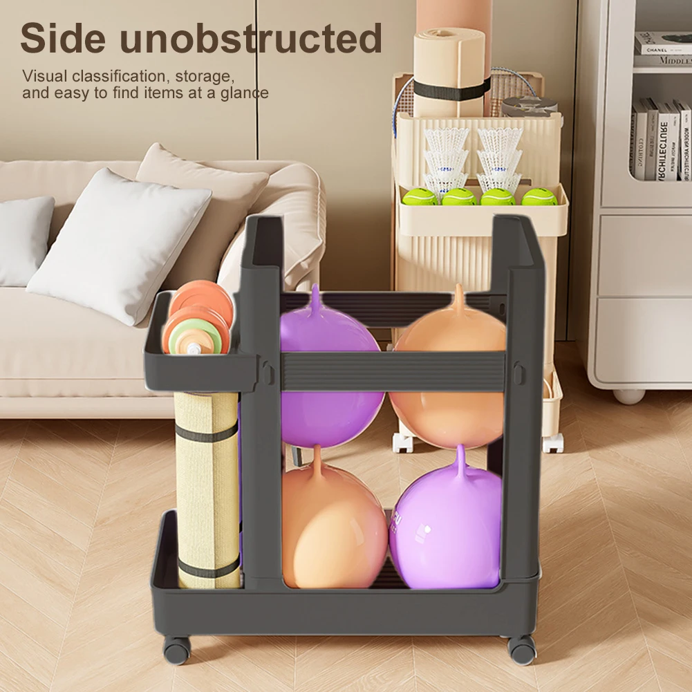 Gym Equipment Organizer Trolley with Wheels Sports Equipment Storage Rack Yoga Mat Storage Basket Fitness Equipment Storage Rack