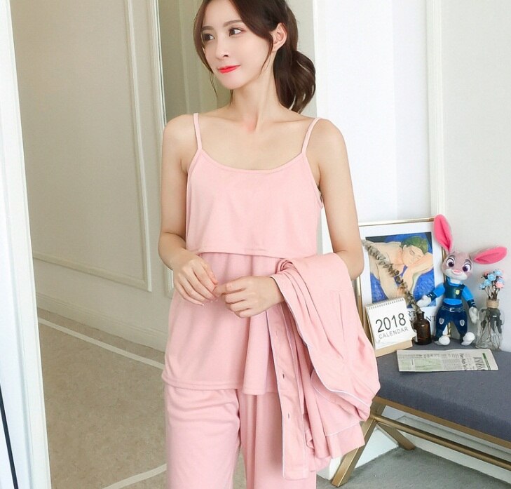 Katoenen Moeders 3 stks Moederschap nachtkleding Verpleging nachtjapon Moederschap Borstvoeding kleding voor Zwangere Vrouwen zwangerschap Pyjama: Roze / L