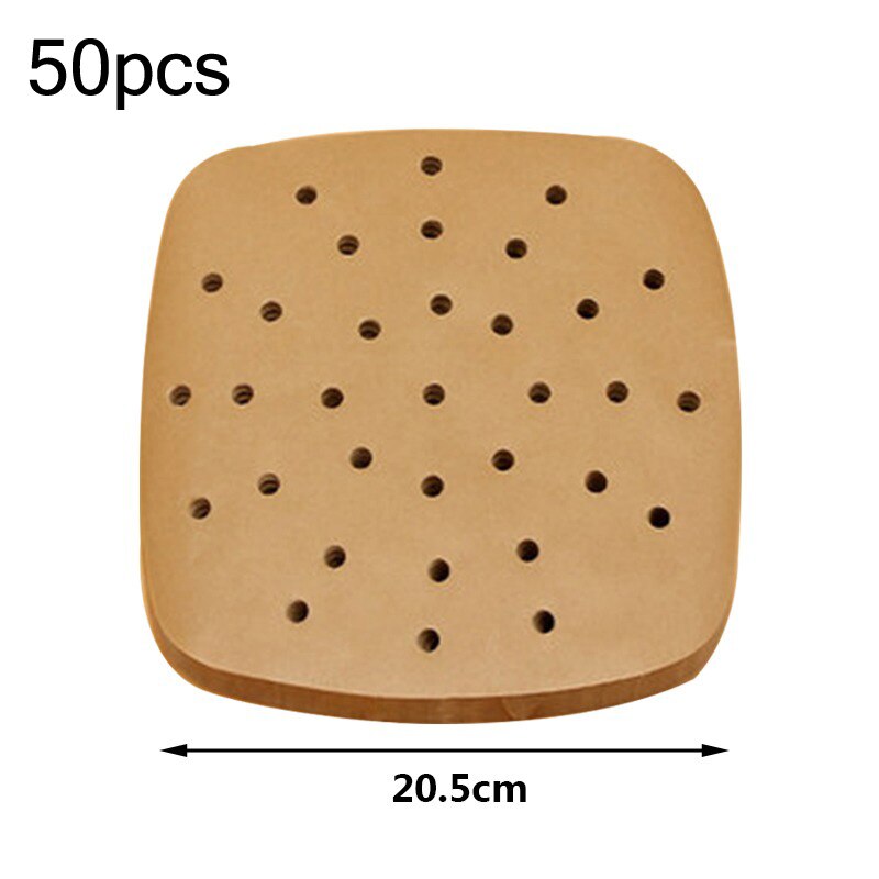 Feuilles de papier jetables pour friteuse à Air, 15CM, 18CM, 20CM, 23CM, ronds et carrés, papiers à huile, pâte de bois, ustensiles de cuisine, 6, 7, 8, 9 pouces: 50pcs 20.5cm 8inch B