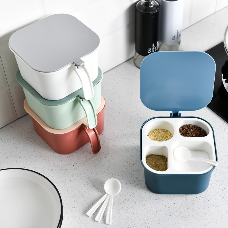 4 in 1 kryddburk kryddor låda salt peppar kummin pulver låda verktyg salt shaker sockerburk för kryddflaskor kök förvaring