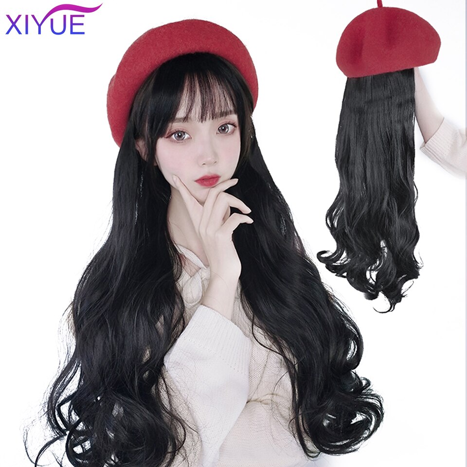 Xiyuen Synthetische Lange Rechte Golvend Pruiken Met Baret Hoed Mode Herfst Winter Cap Haar Pruik Hair Extensions