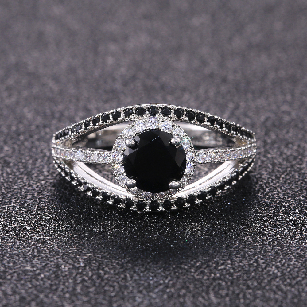 Huitan Jahrgang Anmutigen Ringe für Frauen Blume aufbringen Schwarz/Weiß Stein Hochzeit Braut Party Ringe Schmuck Tropfen Ring
