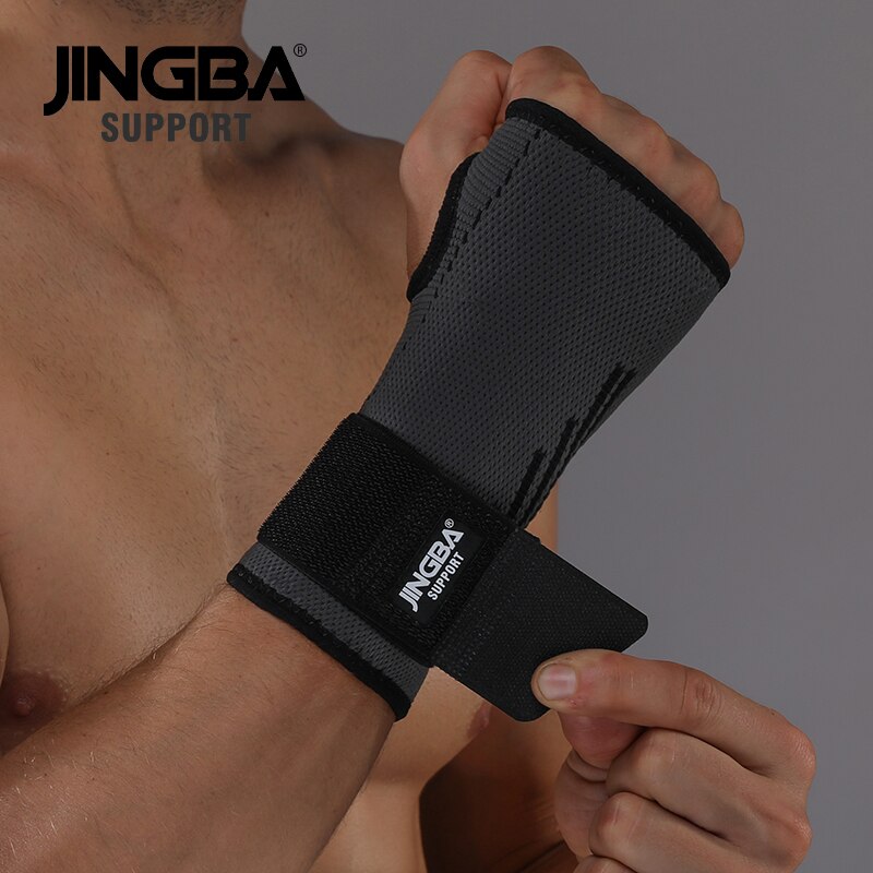 Jingba Ondersteuning 1 Pcs Gewichtheffen Polsbanden Ondersteuning Beschermende + Pols Brace Joint Protector Boksen Hand Wraps: Bandage Black / L-XL