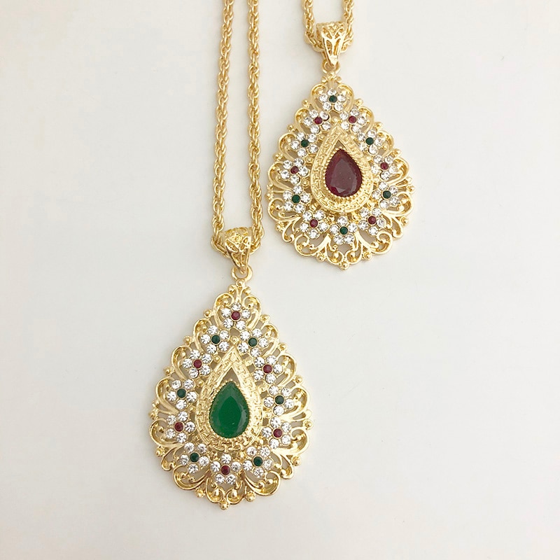 Stile marocchino Rotonda Pendent Colorato Crystle A Lunga Catena Della Collana Caften Accessori Ragazza Regalo Marocco Fiore Collana Cava